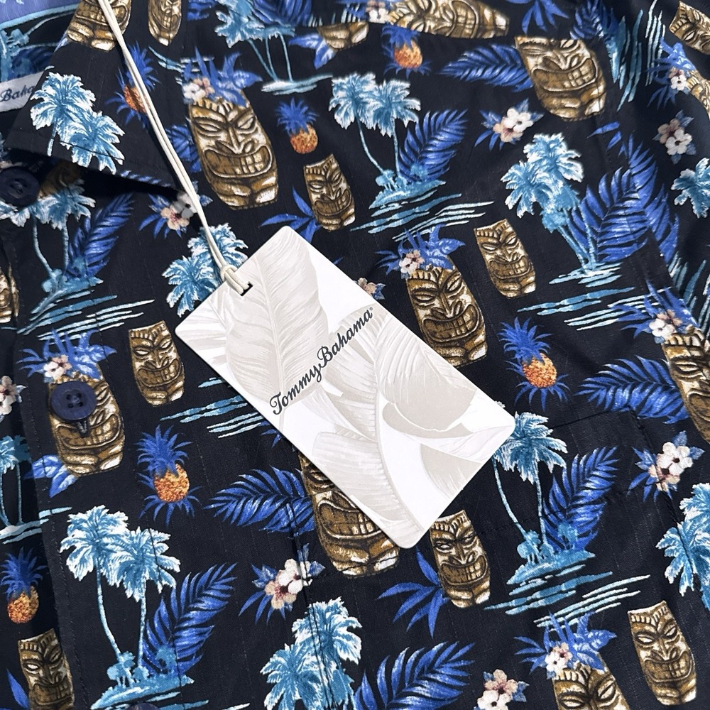 NEW Tommy Bahama Men's Small 100% Silk Black Tiki Tropics Hawaiian Shirt S